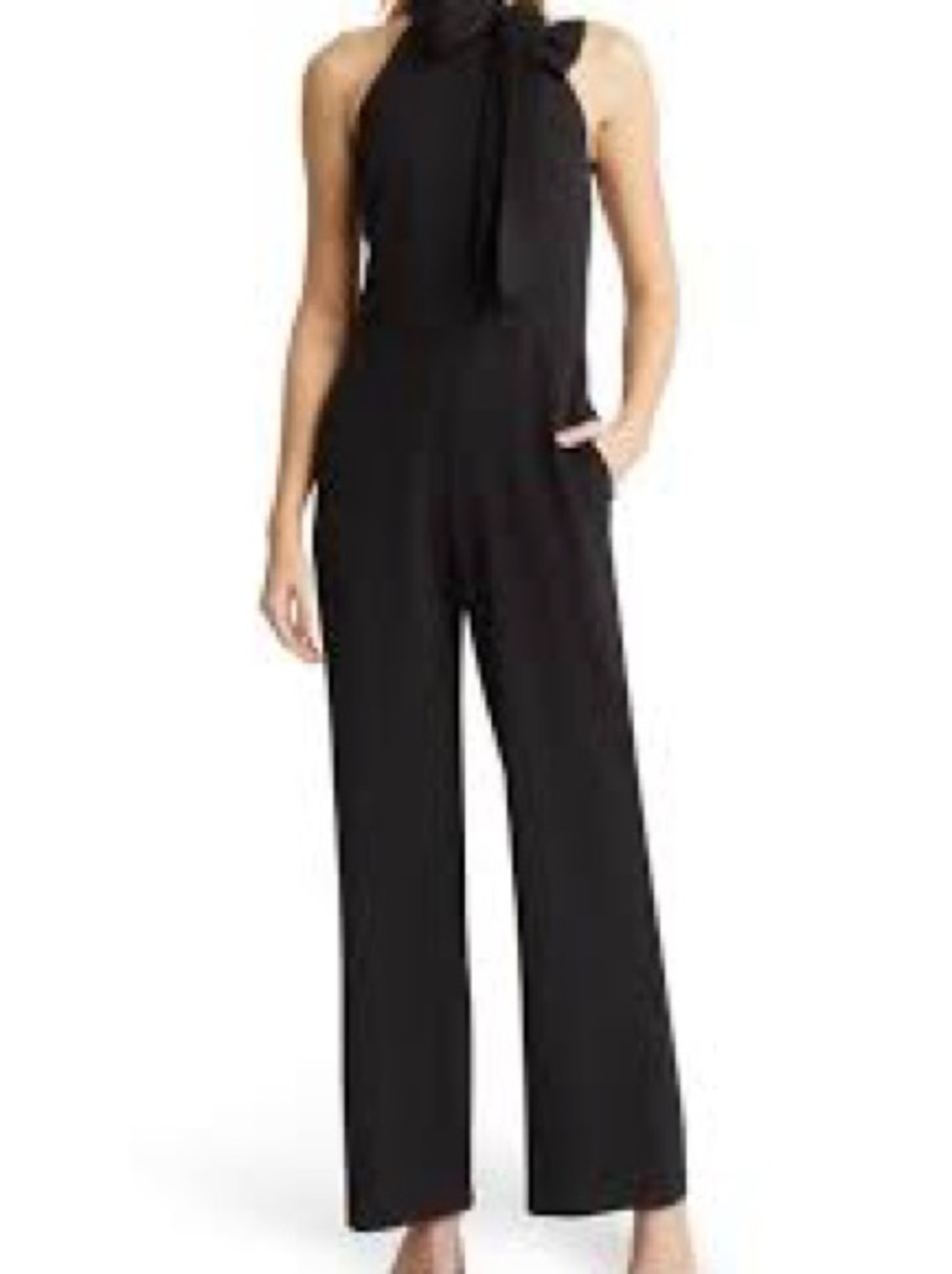 Vince Camuto Black Halter Tie-Neck Wide-Leg Jumpsuit Quiet Luxury Old Money